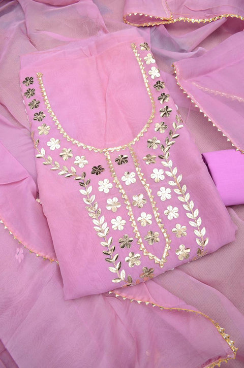 Organza Gota Patti Work Suit - Pink Colour