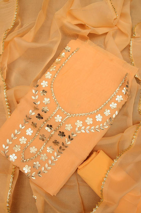 Organza Gota Patti Work Suit - Peach Colour