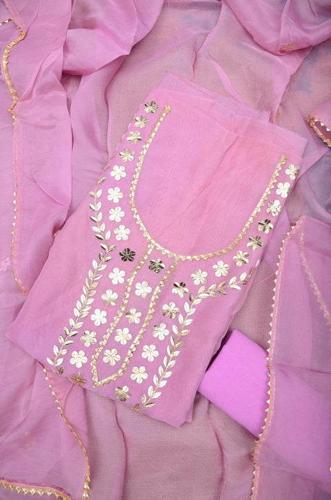 Organza Gota Patti Work Suit - Pink Colour