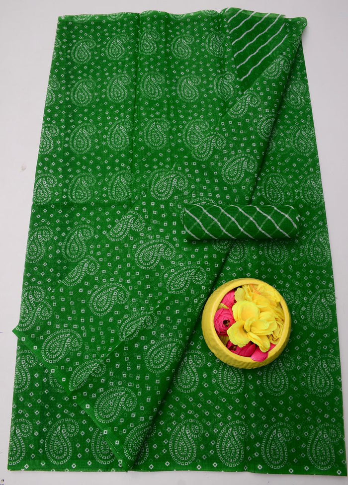 Kota Doria Bandhej Leheriya Saree - Green Color