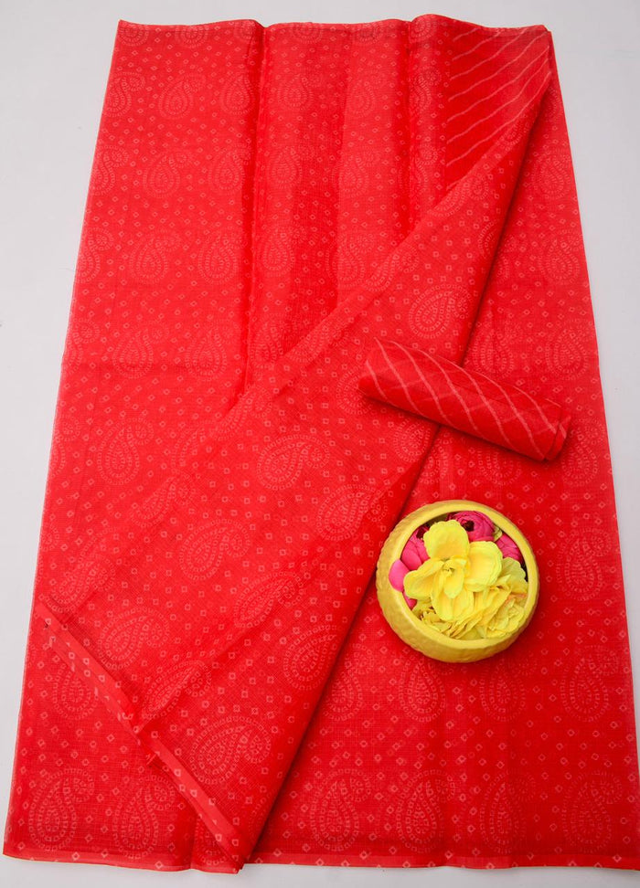 Kota Doria Bandhej Leheriya Saree - Red Color