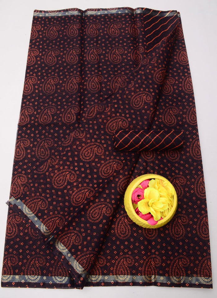 Kota Doria Bandhej Leheriya Saree - Black Color