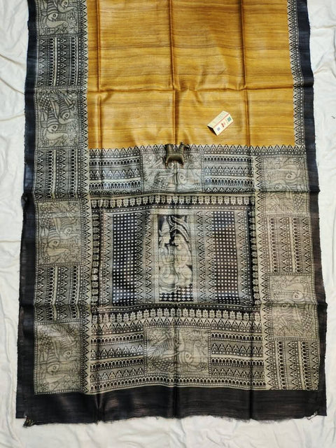 Pure Ghicha Silk Saree Screen Print - Yellow Color