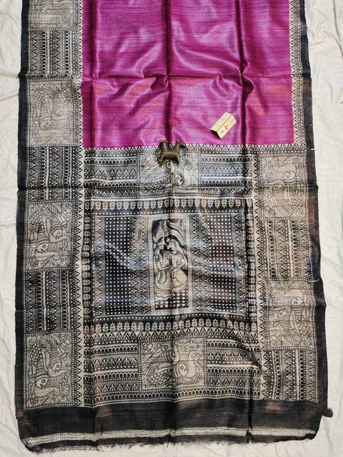 Pure Ghicha Silk Saree Screen Print - Pink Color