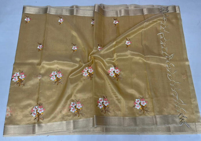 Semi Silk Kota Doria Embroidery Work Sarees - Color Type-5