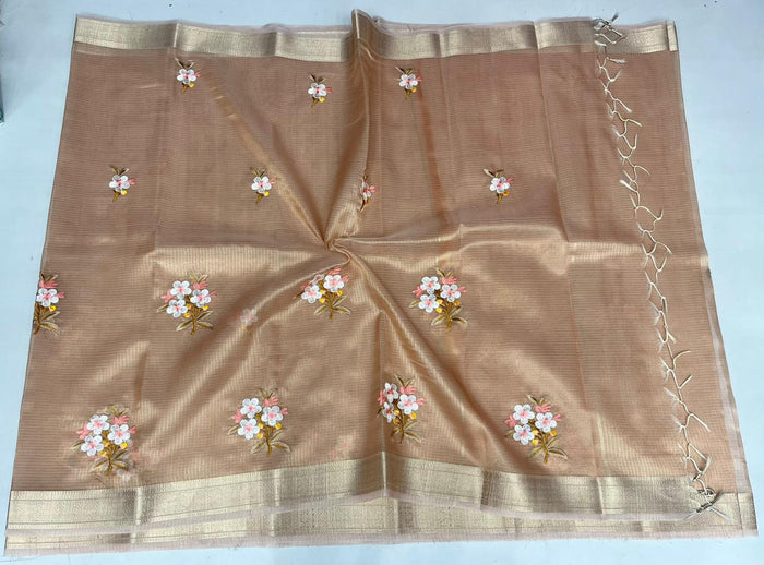 Semi Silk Kota Doria Embroidery Work Sarees - Color Type-6