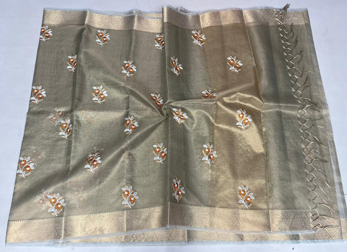 Kota Doria Semi Silk Embroidery Work Sarees - Color Type-2