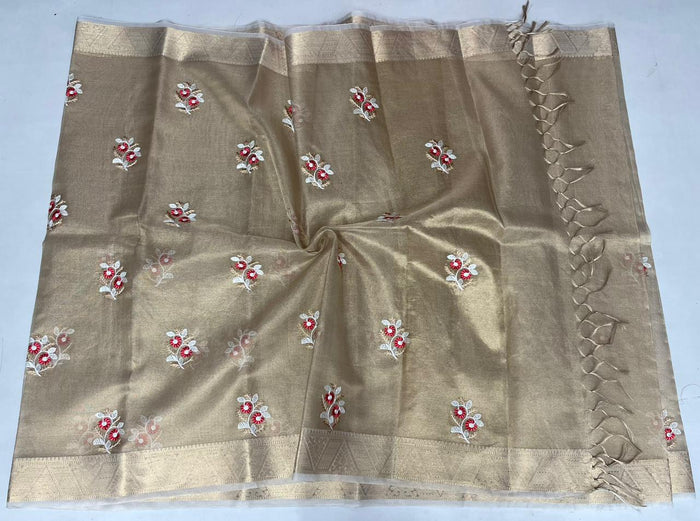 Kota Doria Semi Silk Embroidery Work Sarees - Color Type-1