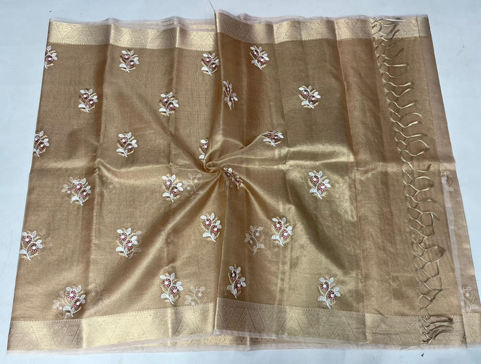 Kota Doria Semi Silk Embroidery Work Sarees - Color Type-5