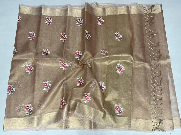 Kota Doria Semi Silk Embroidery Work Sarees - Color Type-3