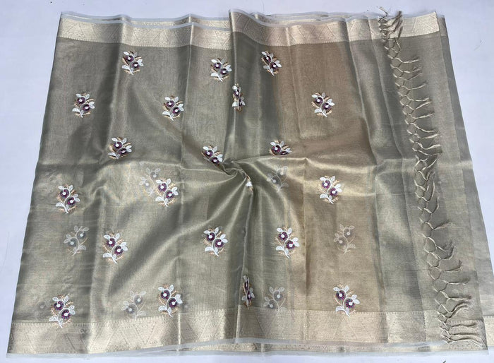 Kota Doria Semi Silk Embroidery Work Sarees - Color Type-4