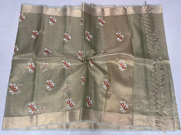 Kota Doria Semi Silk Embroidery Work Sarees - Color Type-6