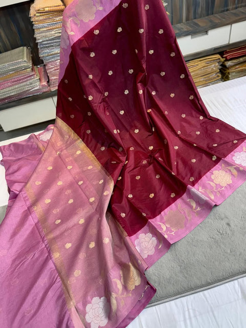 Banarasi Soft-Silk Saree - Maroon & Pink Color