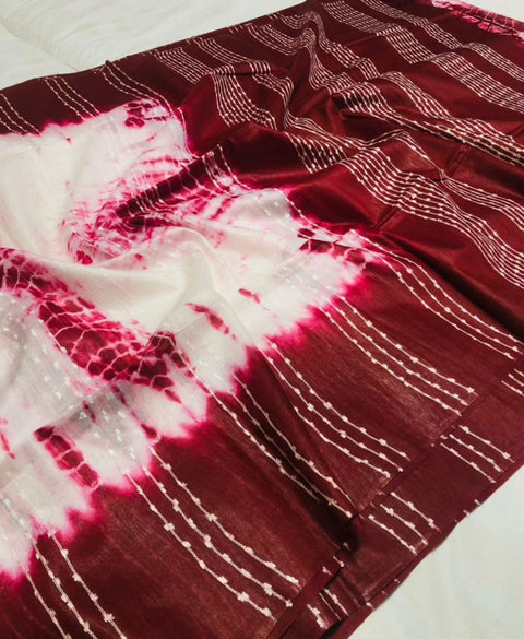 Woven Kota Viscose Silk Saree - Red Color