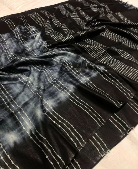 Woven Kota Viscose Silk Saree - Black Color