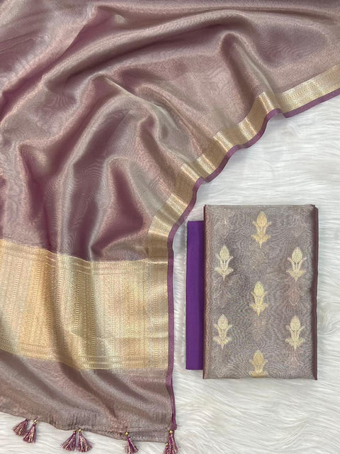 Banarasi Tissue Silk Dress Material - Purple Color