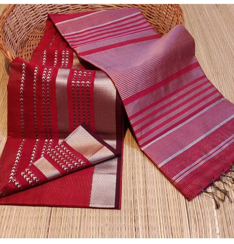 Maheshwari Semi Silk Saree With Copper Weaving Design - Red Color