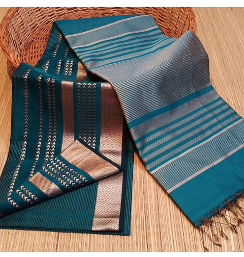 Maheshwari Semi Silk Saree With Copper Weaving Design - Blue Color