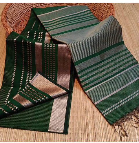 Maheshwari Semi Silk Saree With Copper Weaving Design - Green Color