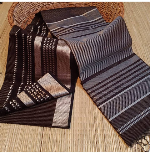 Maheshwari Semi Silk Saree With Copper Weaving Design - Dark Brown Color