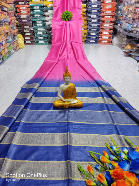 Kota Woven Viscose Silk Saree With Zari Pallu - Pink & Blue Color