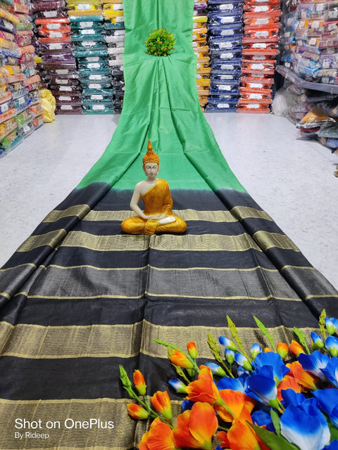 Kota Woven Viscose Silk Saree With Zari Pallu - Green & Black Color