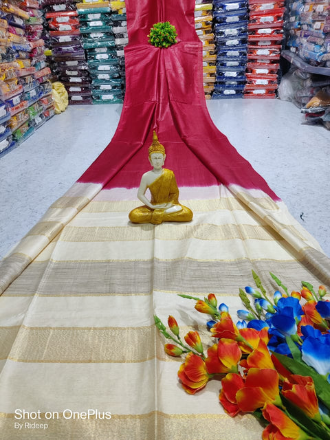 Kota Woven Viscose Silk Saree With Zari Pallu - Red & White Color