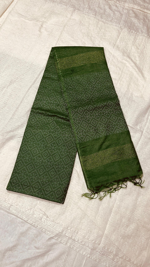 Cotton Silk Geometric Design Woven Saree- Green Color