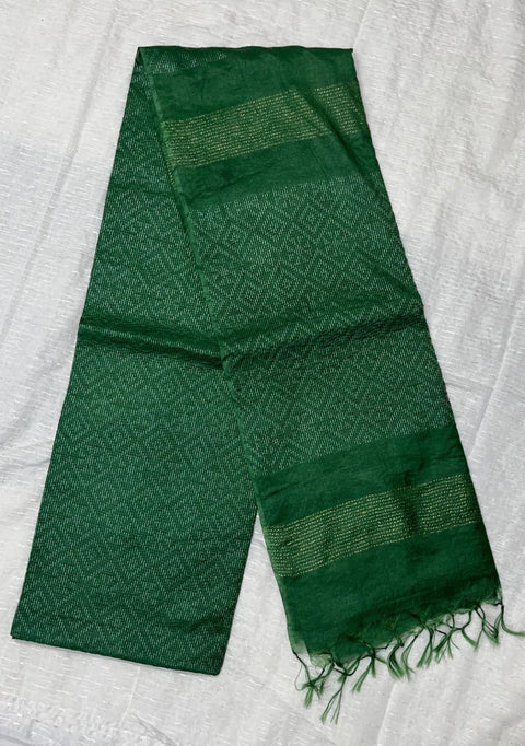 Cotton Silk Geometric Design Woven Saree- Green Colour
