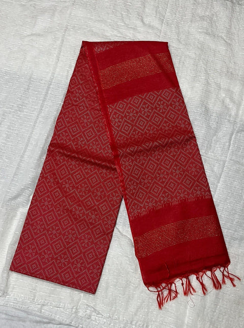 Cotton Silk Geometric Design Woven Saree- Red Color