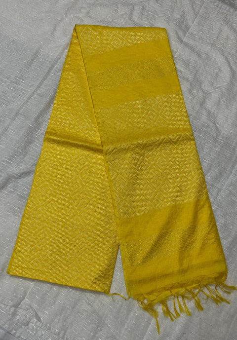 Cotton Silk Geometric Design Woven Saree- Yellow Color