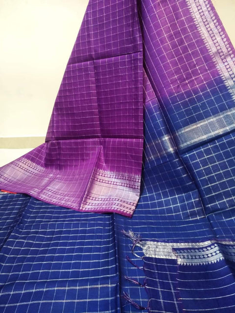 Mangalgiri Semi Silk Saree - Purple & Blue Color