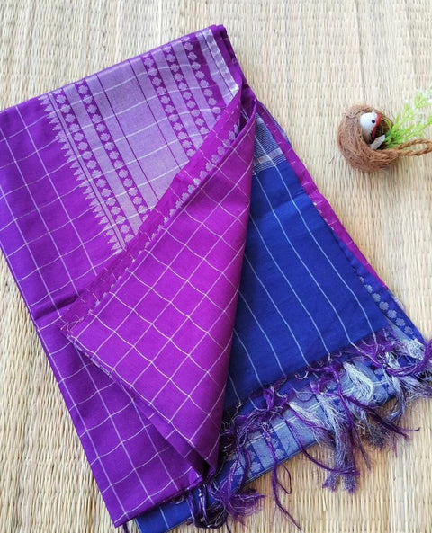Mangalgiri Semi Silk Saree - Purple & Blue Color