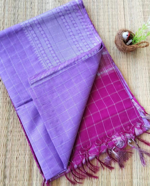 Mangalgiri Semi Silk Saree - Purple & Lavender Color