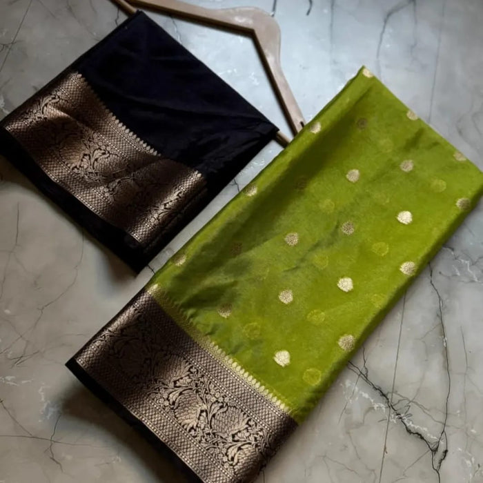 Semi Katan Soft Banarasi Silk Saree With Zari Buti Work - Green  Color