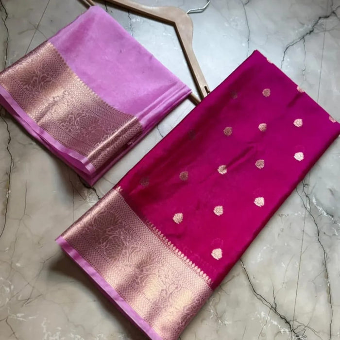 Semi Katan Soft Banarasi Silk Saree With Zari Buti Work - Pink Color