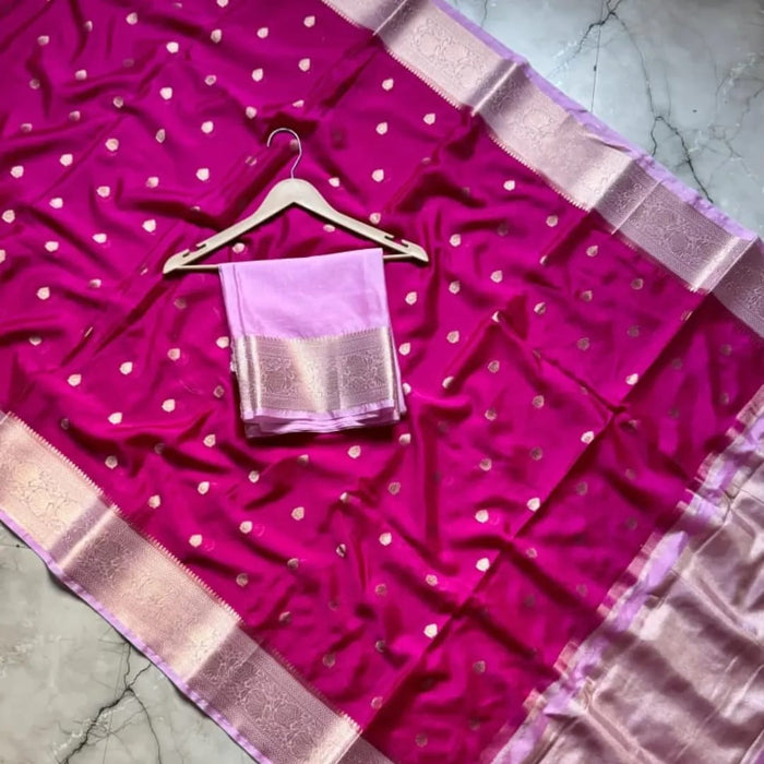 Semi Katan Soft Banarasi Silk Saree With Zari Buti Work - Pink Color