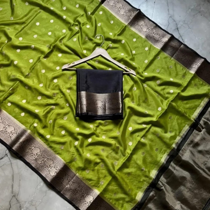 Semi Katan Soft Banarasi Silk Saree With Zari Buti Work - Green  Color