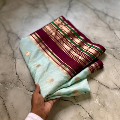 Banarasi Warm Silk Saree - Greenish White Color