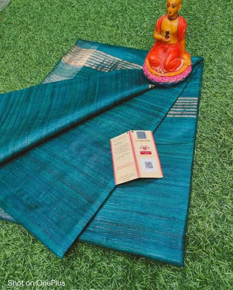 Pure Tussar Ghicha Silk Saree - Sea Green Color