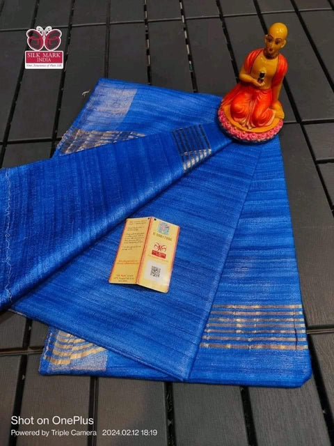 Pure Tussar Ghicha Silk Saree - Blue Color