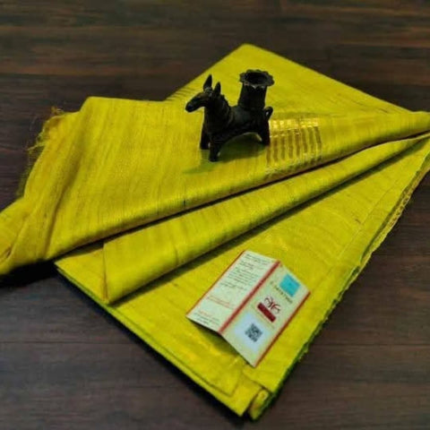 Tussar Ghicha Pure Silk Saree - Yellow Color