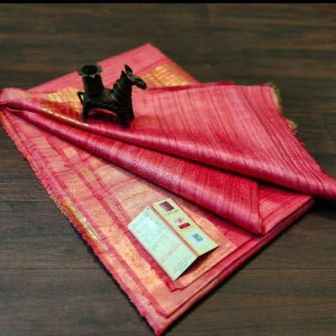 Tussar Ghicha Pure Silk Saree - Pink Color