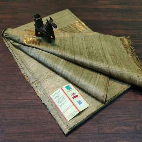 Tussar Ghicha Pure Silk Saree - Olive Color