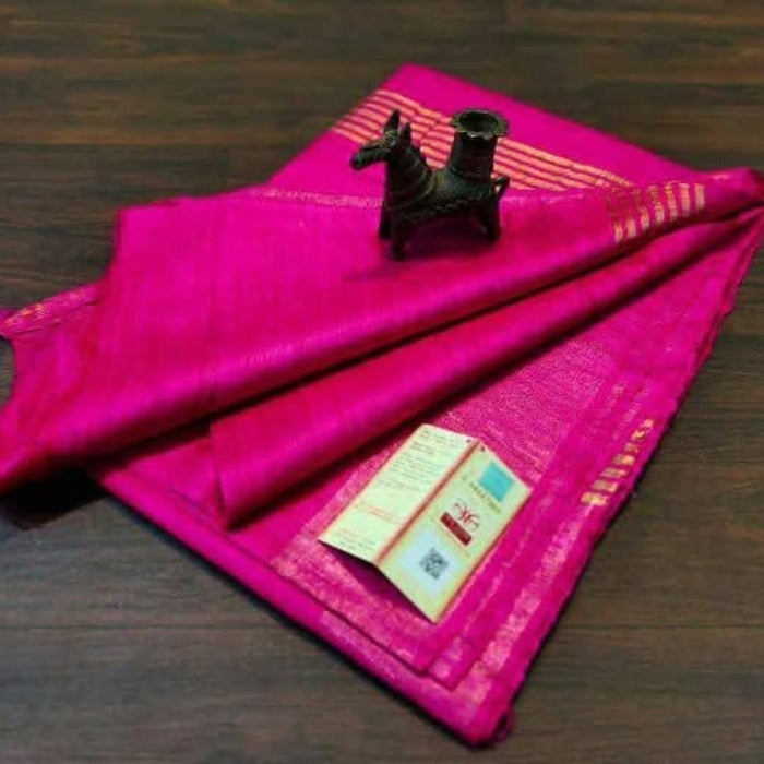 Tussar Ghicha Pure Silk Saree - Dark Pink Color
