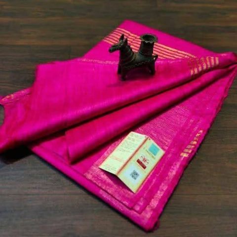 Tussar Ghicha Pure Silk Saree - Dark Pink Color