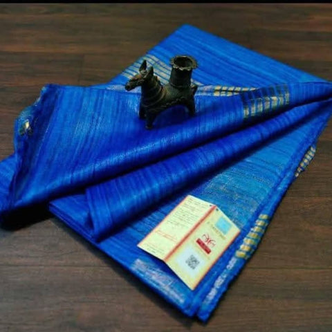Tussar Ghicha Pure Silk Saree - Blue Color