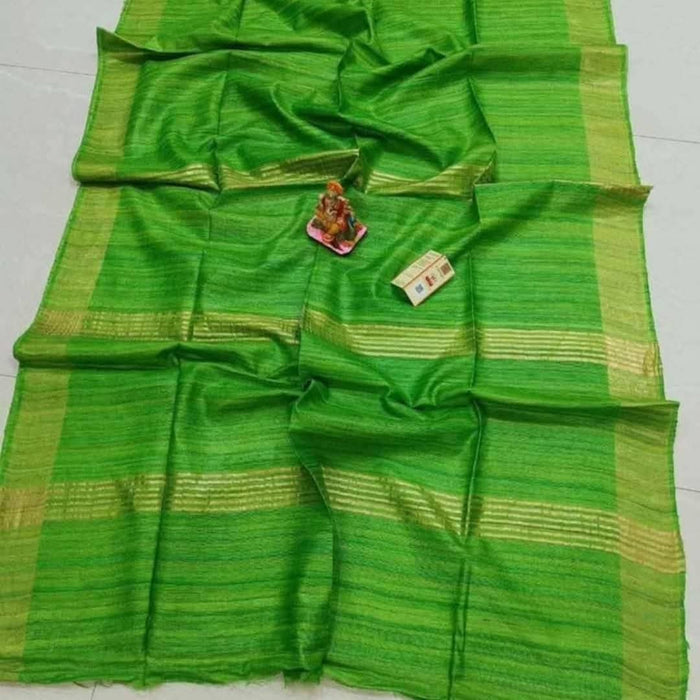 Pure Tussar Silk Ghicha Saree - Green Color