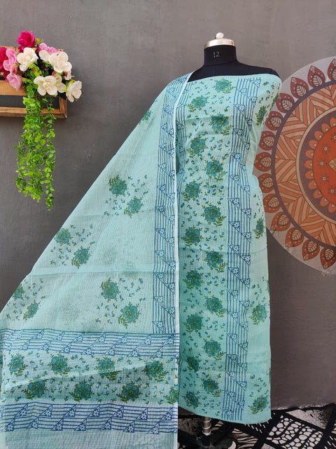 Kota Doria Hand Block Printed Suit - Green