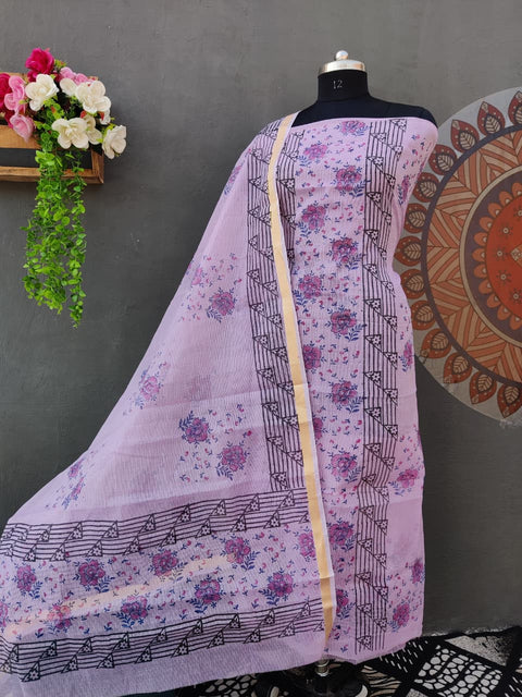 Kota Doria Hand Block Printed Suit - Purple